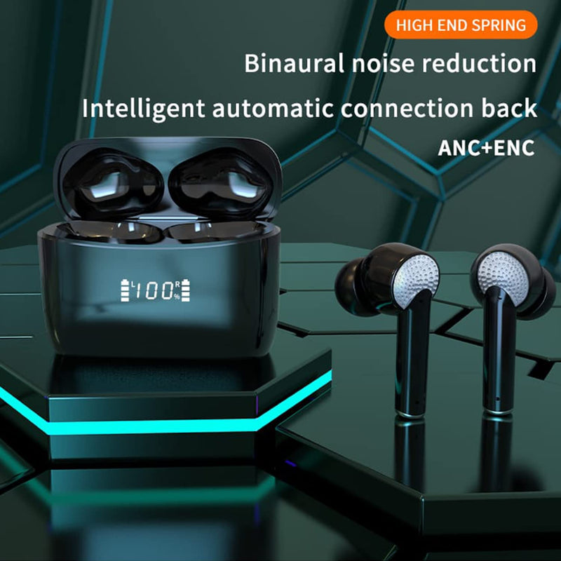 AD J8 Pro ANC+ENC Bluetooth Earbuds 5.3 TWS HiFi Stereo 13mm Wireless Active Noise Cancelling Headphones in Ear LED Display Long Playtime IP7 Waterproof Headset 4 Mics Earphone Touch Control (White) White