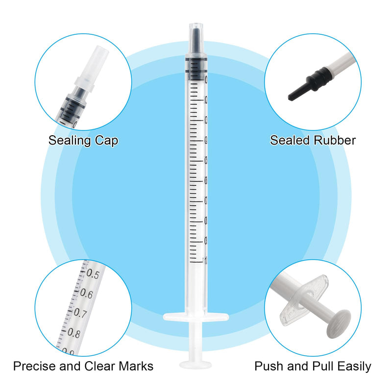 1 ml Syringe, Pack of 20 Reusable Colostrum Syringe, Dosing Syringe Without Needle with Caps, Food Syringe for Small Pet Feeding, Liquid Measure Syringes, Laboratory, Industry 1 ml, 20 pieces