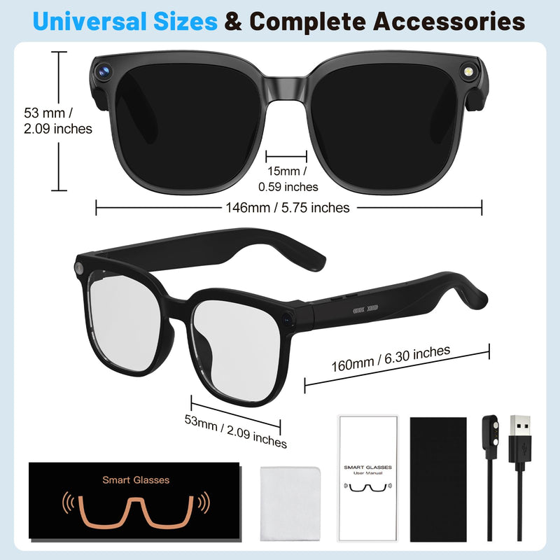 AI Glasses with Camera and Transition Lenses - Support 140+ Languages Translation, 1080P Hands-Free Video Recording Vlogging IP65 Waterproof Smart Glasses with Camera for Men and Women Brown