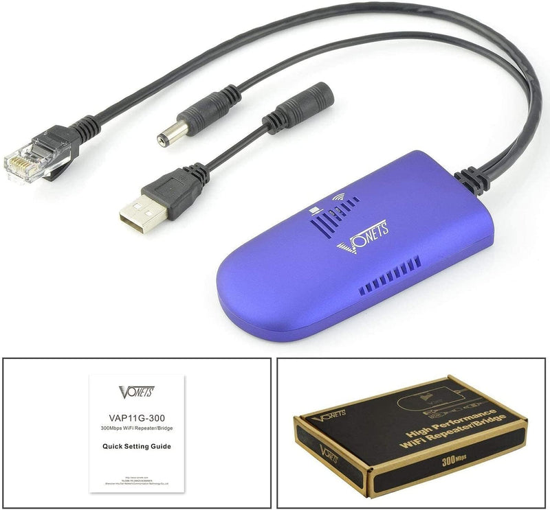 VONETS VAP11G-300 WiFi Bridge 2.4GHz WiFi to Ethernet Convert/WiFi Repeater/Point to Point with RJ45 Male DC/USB Powered for PLC IP Camera Printer Medical Devices Network Devices