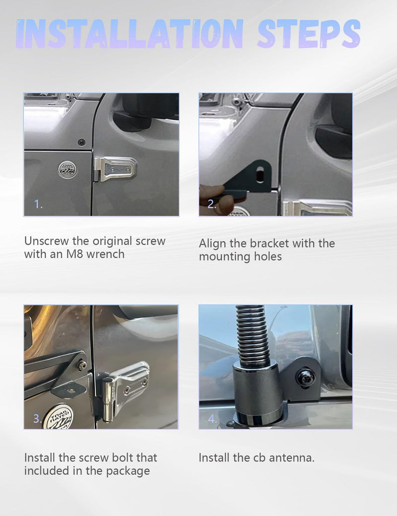 JL Radio Antenna Mount for Jeep, Gladiator Antenna Holder-Radio Antenna Mount-Driver Side CB Antenna Mount-Compatible with Jeep Wrangler JL JLU & JT 2018; 2019; 2020; 2021; 2022;2023; 2024