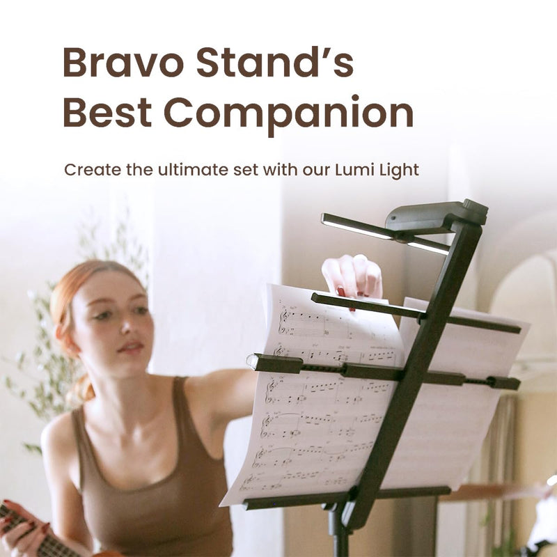 Music Stand Light Compatible Bravo Music Stand, 2 Level of Brightness,1/4" Screw Mount Adapter, Black