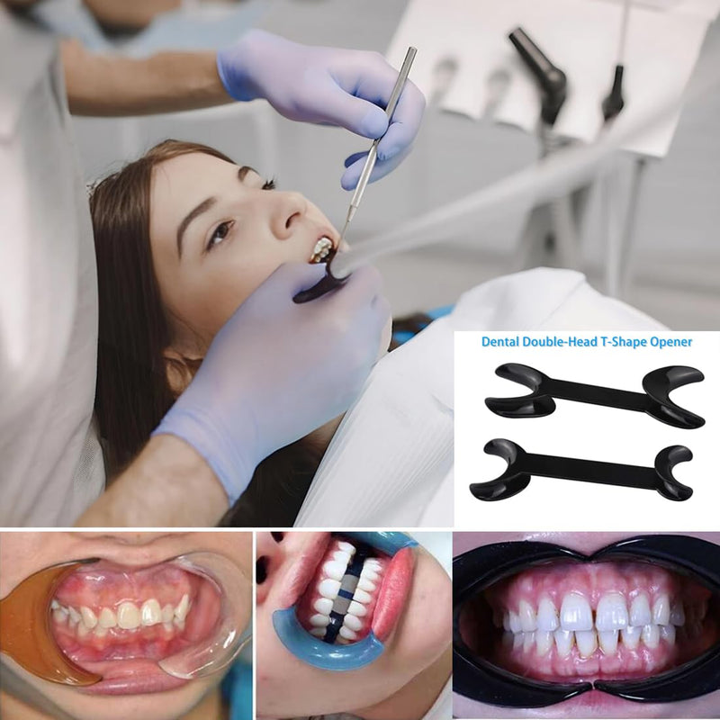 TISCH 4 Pieces Autoclavable Double Head Mouth Opener, Dental T Shape Lip Cheek Holder for Teeth Whitening for Dentist, Oral Care, Party, Mouth Guard, Pronouncing (Black/Two Sizes)