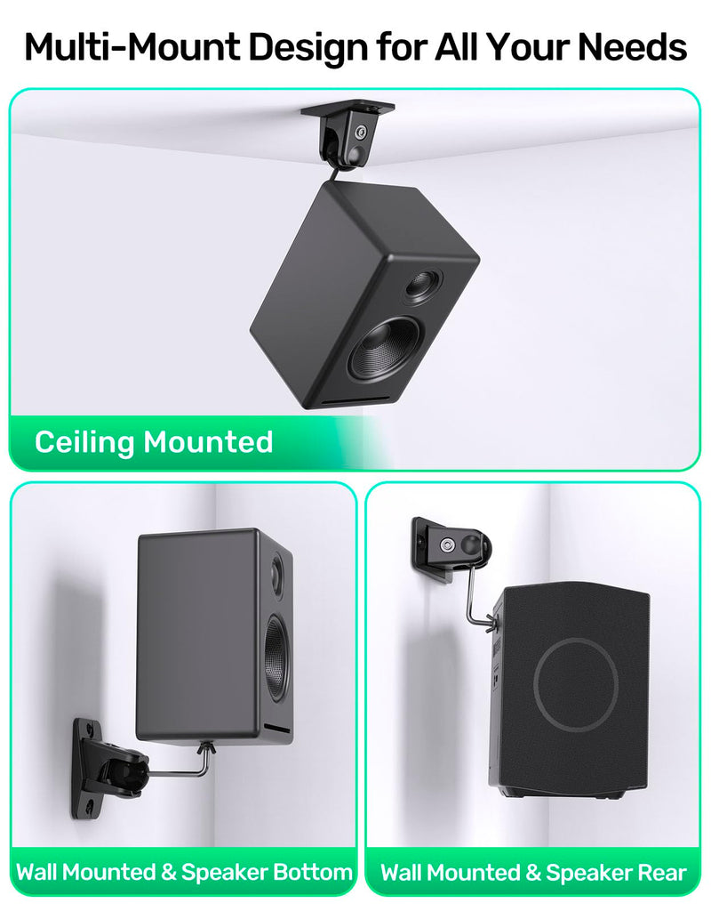 Speaker Ceiling Mount for Satellite Speaker, Tilt and Swivel, 2 Pack | Tilts 60 Degrees and Swivels 360 Degrees, 1/4"-20 M4 M5 Thread Universal Bracket, Ideal for Rear Surround Sound, Easy Install