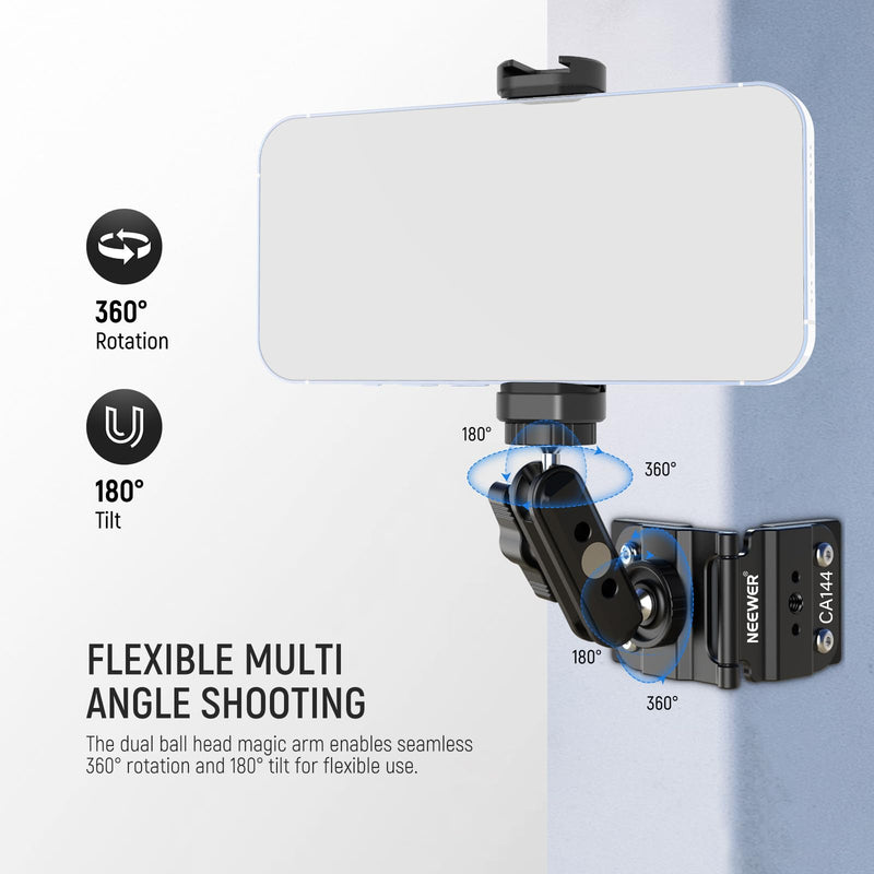 NEEWER Magnetic Fence Mount Compatible with Mevo Start Pocket Radar GoPro Insta360 DJI, Dual Mounting Kit Compatible with Gamechanger App for Baseball Live Streaming, Metal Camera Post Mount, CA144