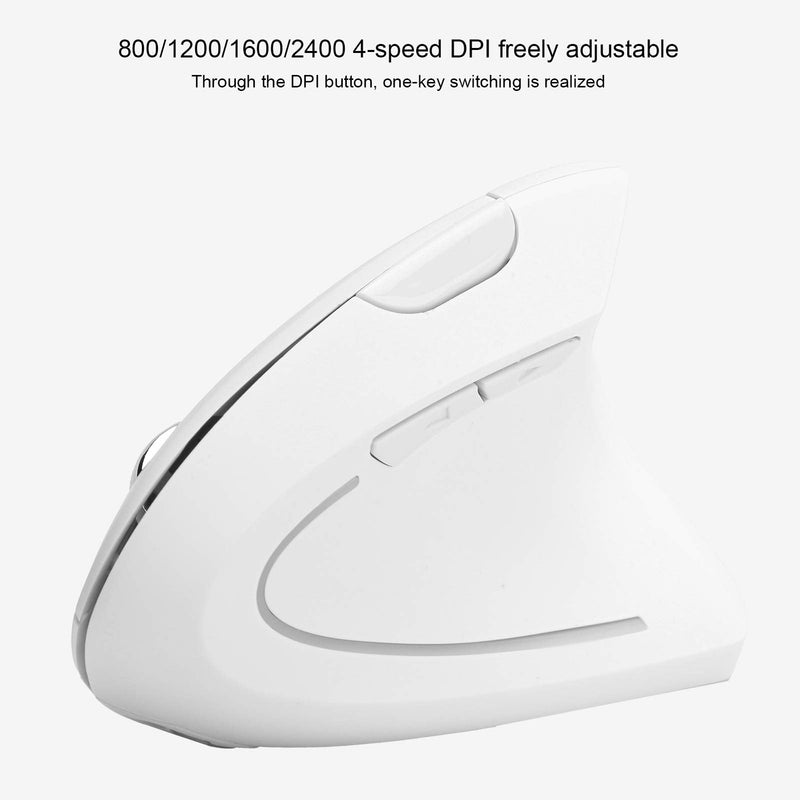 Ergonomic Vertical Mouse, 2.4G Wireless Optical Game Mouse, RGB Backlight, Adjustable 4-Level 2400DPI, 6 Button for PC/ Laptop Desktop(White)
