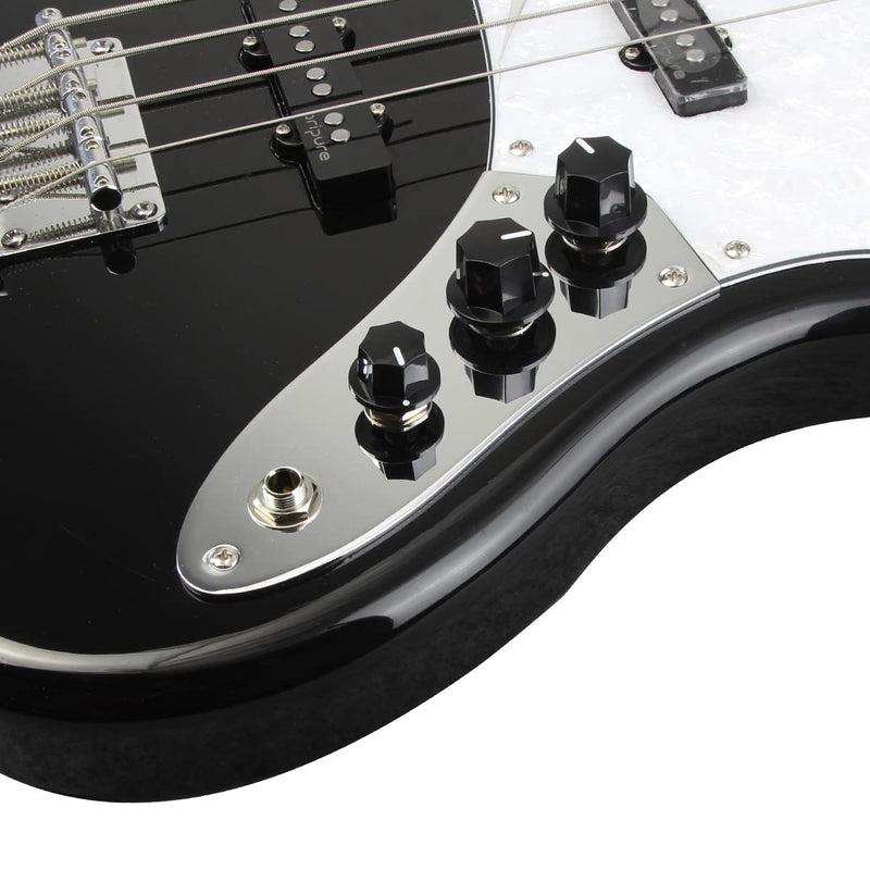 FLEOR Pre-wired Control Plate Fully Loaded Control Plate Wiring Harness Kit Chrome with Plastic Black Knobs for Fender Jazz Bass Part Chrome with Plastic Knob