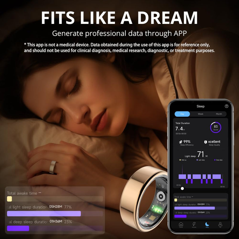 COLMI R02 Smart Ring with Sizing Kit - No Subscription Fee - Sleep, Heart Rate, SpO2 Monitor - Health Tracking. (Rose Gold 7#)