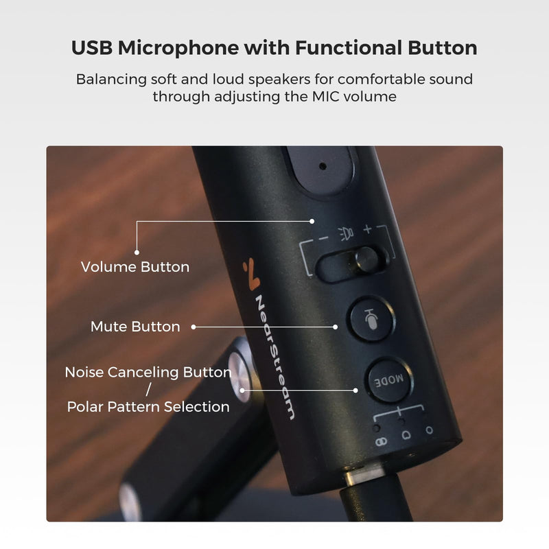 NearStream USB Condenser Microphone for PC, Camera, Podcast Microphone with Desk Stand for Record, Stream, 8 Mic Array/Noise Canceling/3 Polar Patterns/Monitoring/Volume Control, Studio Mic AM10U