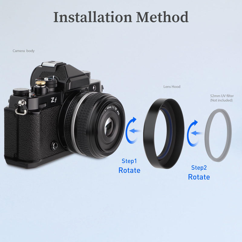 Haoge Metal Lens Hood for Nikon NIKKOR Z 40mm f/2, Z 28mm f/2.8, Z 28mm f/2.8 (SE) Lens,Screw Hood, Compatible with 52mm UV Filters and 52mm Lens Cap