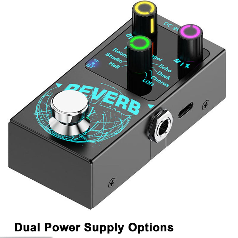 Mini Reverb Guitar Pedal, Verb Square Digital Reverb 9 Modes Room, Hall, Chorus, Duck, Plate, Studio, LOFI, Echo, with True Bypass Aluminium Alloy Black
