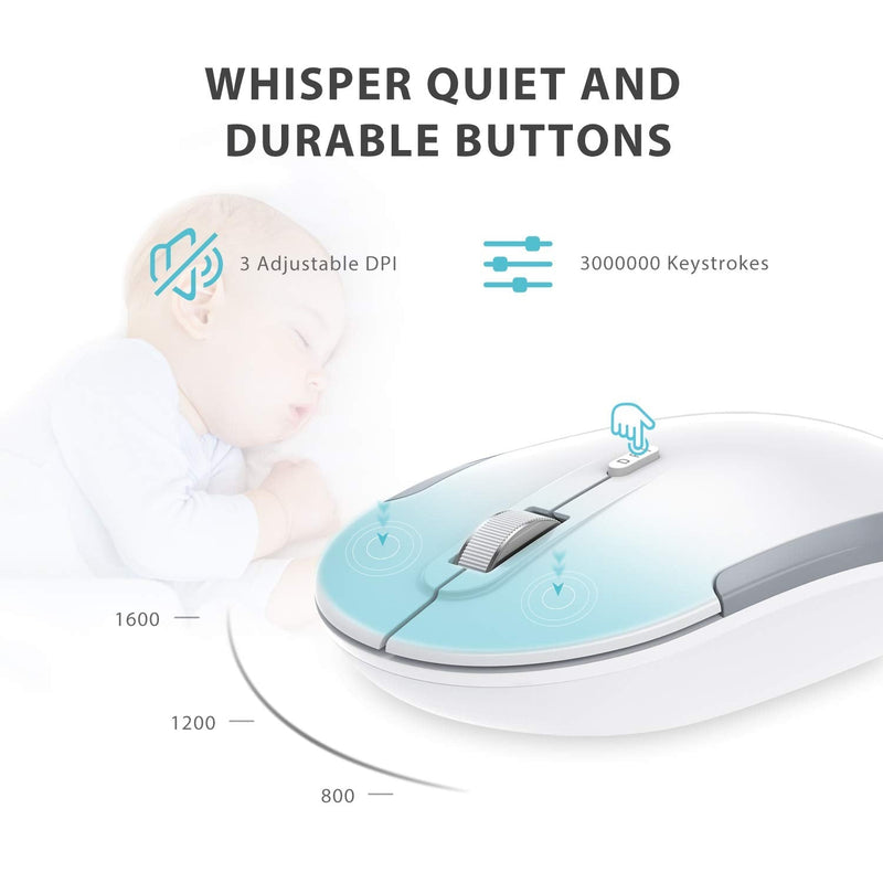 iClever GK08 Wireless Keyboard and Mouse - Rechargeable Keyboard Ergonomic Quiet Full Size Design with Number Pad, 2.4G Stable Connection Slim White Keyboard and Mouse for Windows Mac OS Computer Silver