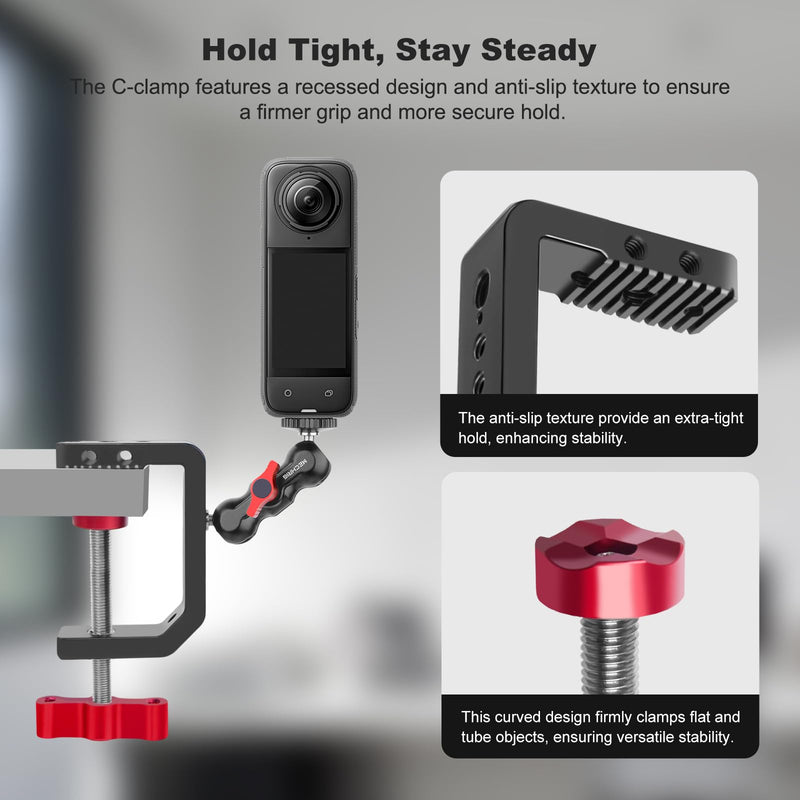 [AUSTRALIA] - C Clamp Desk Camera Mount, Aluminum Table C-clamp with 1/4" 3/8" Thread, Desktop DSLR Mount for Photo Studio Video Camera, Light Stand, Desk, Rods, Shelves, Bike, Max Clamp 2.36" (62021) 