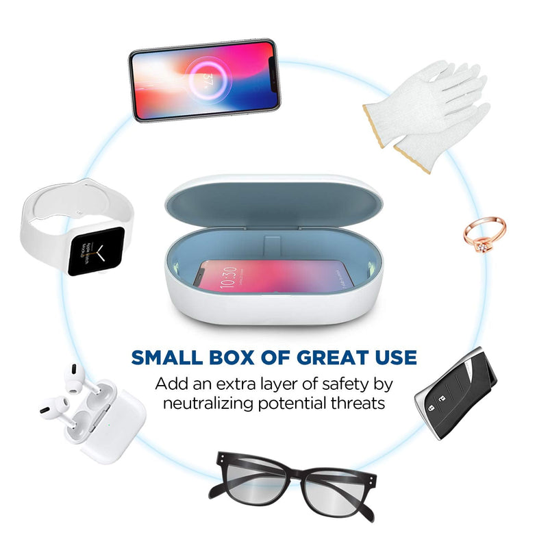UV Light Sanitizer Box, Portable Phone Sanitizer with Aroma Diffuser, Fast Charging for Smart Phone, UV Sterilizer Box for Cell Phone, Jewelry, Watches, Glasses-Blue Blue