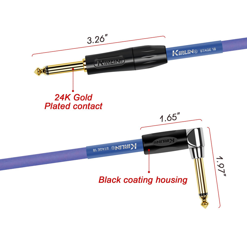 KIRLIN Cable Kirlin IMK-182BFGL-30/BLF-Straight to Right Angle ¼” Premium Coil Instrument Cable, Purple Translucent PVC Jacket-30ft, (IMK-182BFGL-30/BLF)