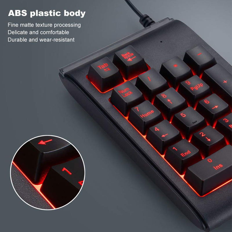 Pocket Backlit Numeric Keypad, 19 Key Number Pad USB Wired Extended Layout Keypad for Laptop and Cashier