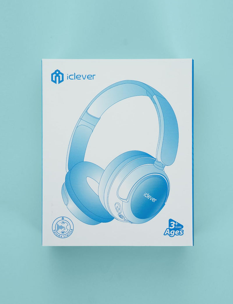 iClever BTH22 Kids Bluetooth Headphones, 60H Play Time, 74/85 dBA Safe Volume, Bluetooth 5.4, USB C, Over Ear Kids Headphones Wireless with Mic AUX Cord for iPad/Tablet/Travel/School, Blue