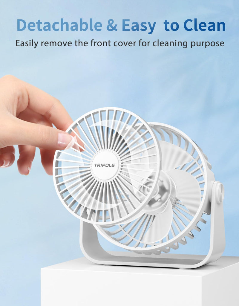 TriPole USB Desk Fan 4.5 Inches Portable Mini Fan Powerful 3 Speeds Wind Personal Desktop Fan with 360° Head Rotation for Home Office Car Indoor Outdoor White