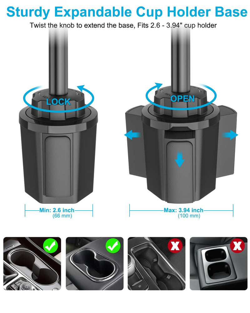 Z Fold Car Mount, [Sturdy Metal Arm] Cup Holder Folding Phone Mount | 360°Adjustable Tablet Phone Stand Truck CupHolder for Galaxy Z Fold 8 7 6 5 4 3 2, Pixel Fold, Galaxy Tab, 4-13" Device