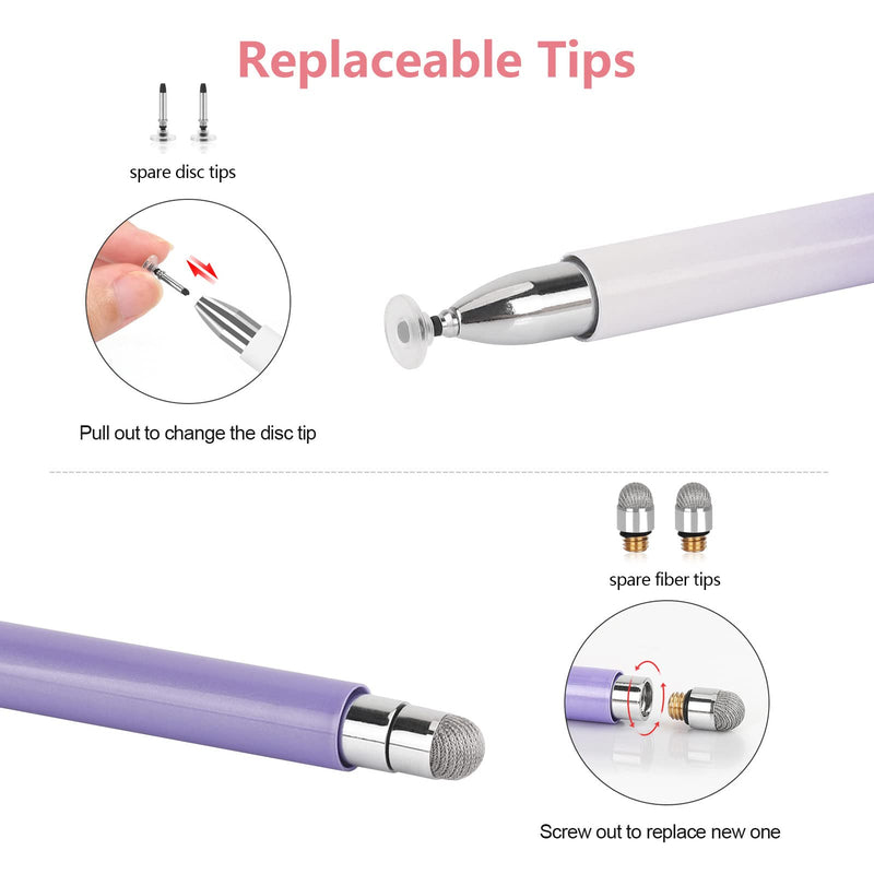 Stylus Pen for iPad (2 Pcs), Universal Touch Screens Stylus Pens High Sensitivity Disc & Fiber Tip Pencils Compatible with Apple/iPhone/iPad/Android/Tablets and All Capacitive Touch Screens Dream Pink/Dream Purple