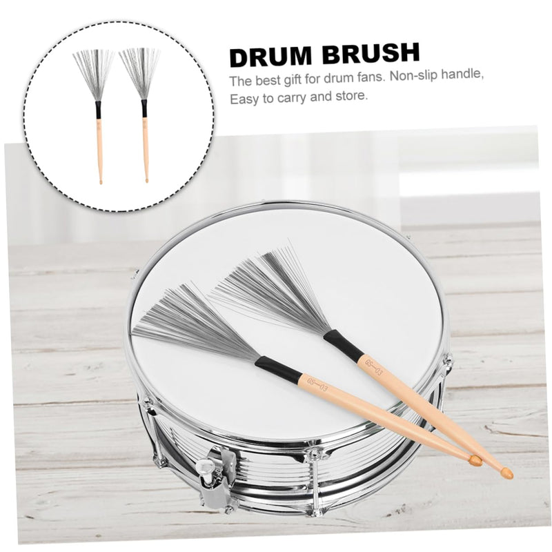 1 Pair Double head drum brush Practical Drum Brush wooden handle drum Drum Stick Brush drum shield snare wire musical instrument drum clean major maple Metal 35.5x1.5cm As Shown