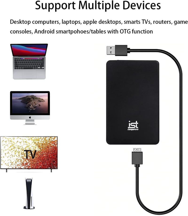 ist computers 1TB External Hard Drive, USB 3.0, Ultra Slim Portable HDD Storage for PC & Mac Laptop, Desktop, PS4, PS5, Xbox One External Storage, Plug and Play Backup Drive, Home, Business, Black 1TB HDD