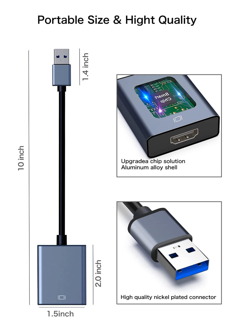 USB to HDMI Adapter, USB 3.0/2.0 to HDMI for Multiple Monitors 1080P Compatible with Windows XP/7/8/10 (Darkgrey) SDFE