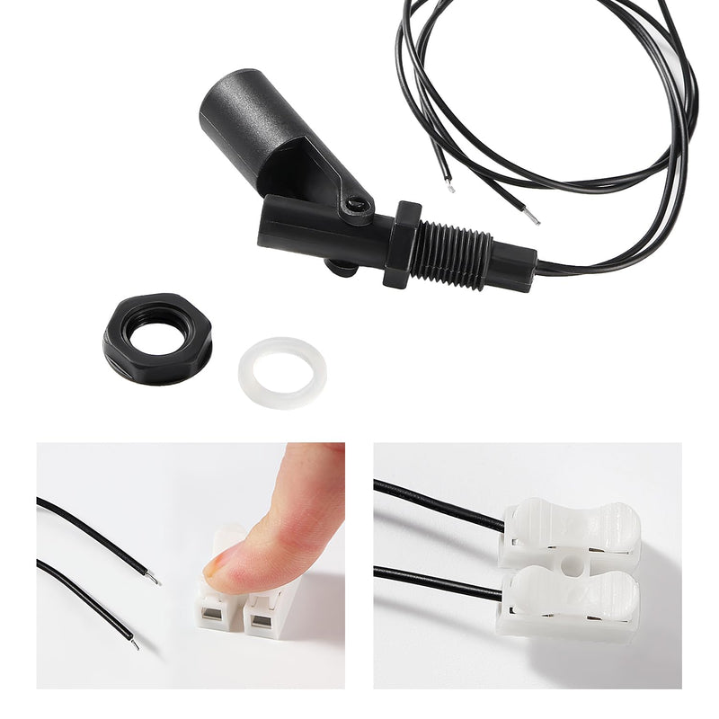 KUOQIY 2 x M12 10 W Water Level Sensor, PP Side-Mounted Horizontal Liquid Float Switch, Water Liquid Level Sensors, with Spring Wire Connector, for Tank Pool, Black M12 – Schwarz – 2 Stücke