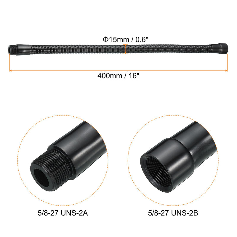 PATIKIL 16" Microphone Gooseneck, 5/8"-27 Thread Metal Universal Hose Flexible Arm Gooseneck Tube Extension for Multifunction DIY, Black 16"