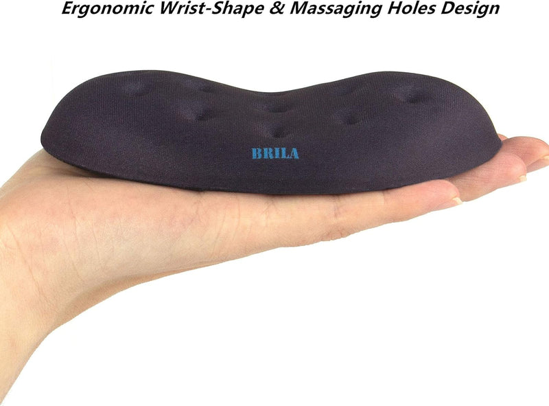 BRILA Ergonomic Memory Foam Mouse Wrist Rest Support Pad Cushion for Computer, Laptop, Office Work, PC Gaming - Massage Holes Design - Wrist Pain Relief (Black Mouse Wrist Rest) Black Mouse Wrist Rest