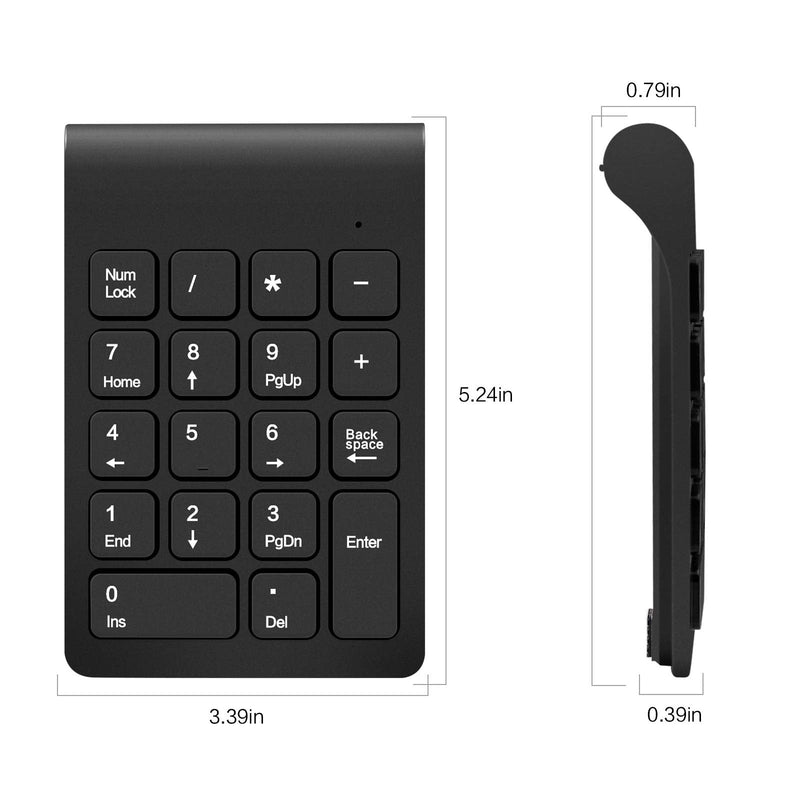 Wireless Numeric Keypad, TRELC Mini 2.4G 18 Keys Number Pad, Portable Silent Financial Accounting Numeric Keypad Keyboard Extensions with Wireless Mouse for Laptop, PC, Desktop, Notebook(Black) Black