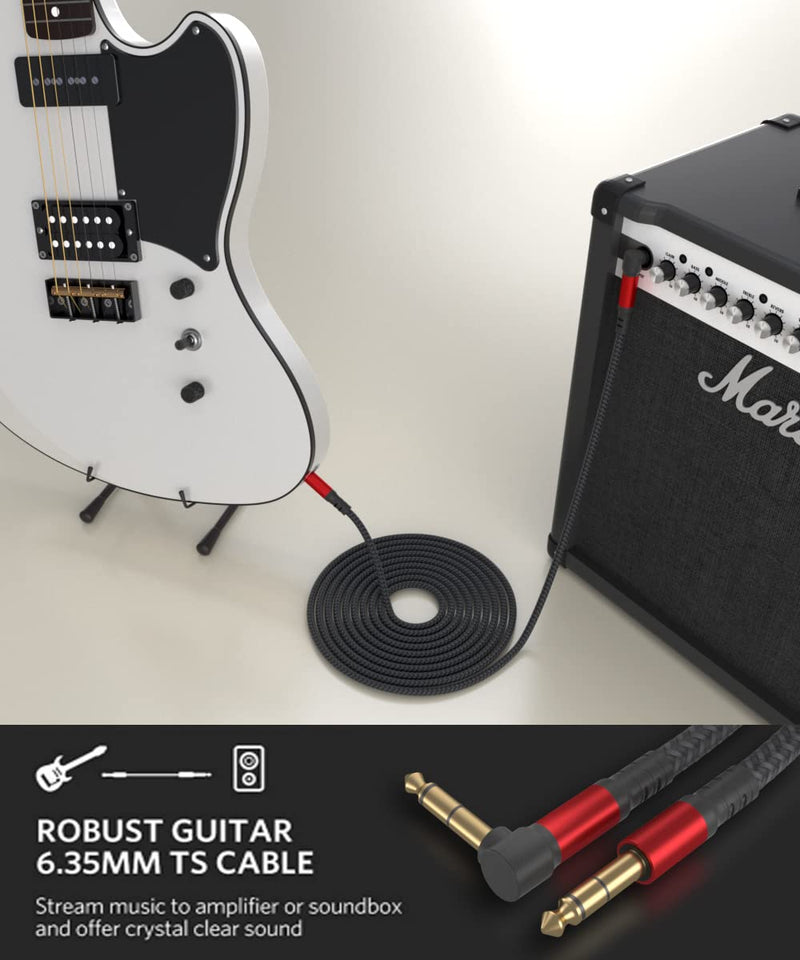 1/4 Inch Cable TRS Guitar Cable 10 ft 2-Pack, Instrument Cable Guitar AMP Cord Straight to Right Angle 6.35mm Male to Male Stereo Audio Cable for Electric Guitar, Bass, Amplifier, etc. 10 feet