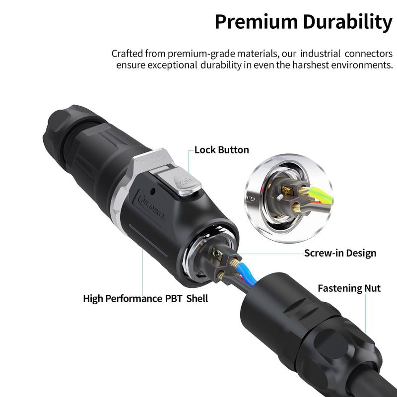 [AUSTRALIA] - CNLINKO LP-20 2 Pin Waterproof Plug with Screw Design, IP68 Aviation Bullet Plug, M20 Male and Female Pair (LP20 2-Pin Screw Connection) 2-Polige Schraubverbindung LP20 