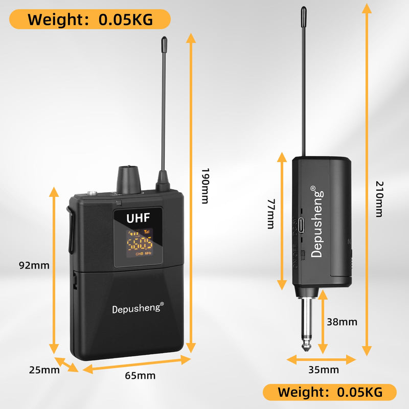 Depusheng UHF Microphone System -Wireless Microphone Set with Headset and Lavalier Lapel Mics, Beltpack Transmitter and Receiver,200ft Range, for Recording PA Speaker,Conference Q6MIC2