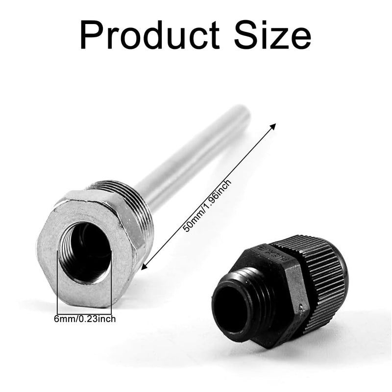 Belvanr 2 pieces 8 x 50 mm immersion sleeve, stainless steel immersion sleeve G 1/2 inch thread for temperature sensor, protective tube for temperature sensor, immersion protection tubes for