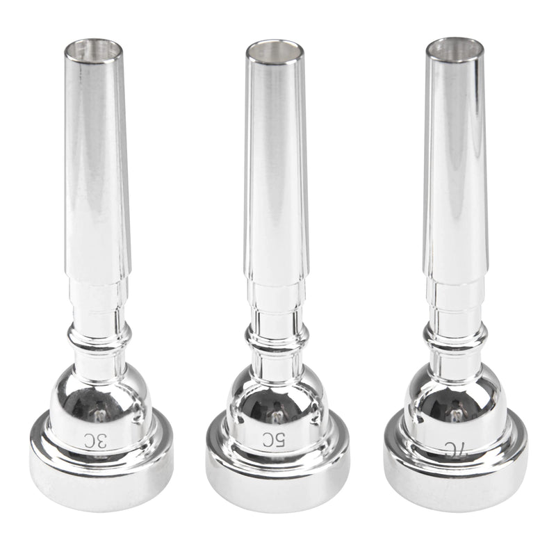 3Pcs Yootones Trumpet Mouthpiece 7C 5C 3C Trumpet Mouthpiece Set for Beginners and Professional Players (Silver) Silver