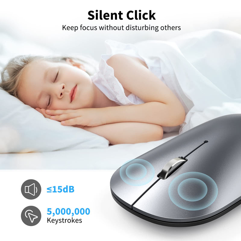 TECKNET Rechargeable Bluetooth Mouse for MacBook Pro/iPad/Laptop/Windows, Slim Silent Wireless Mouse Bluetooth 5.0/3.0 2.4G Portable Optical Cordless Mice with USB Receiver 4 Adjustable DPI