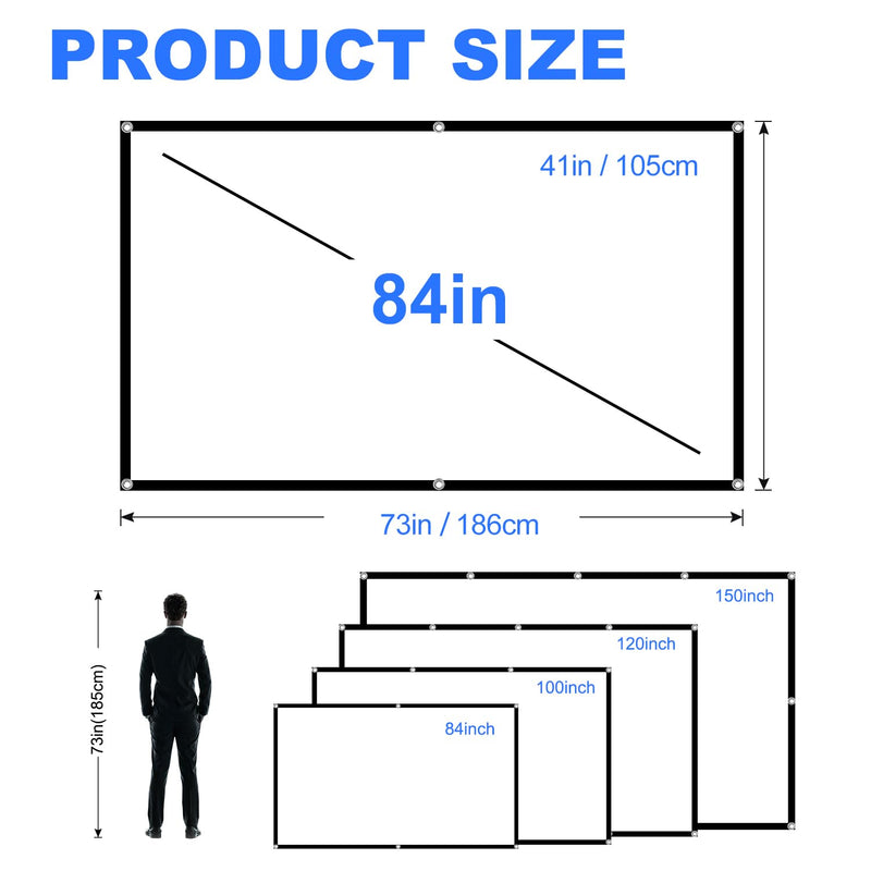[AUSTRALIA] - Projector Screen, DUYIKJ 84 inch Foldable Portable Rear Front Projector Screen Indoor Outdoor 4K 16:9 HD Double Sided Projection Movies Screen for Camping Party,Backyard Home Theater 84INCH -16:9 