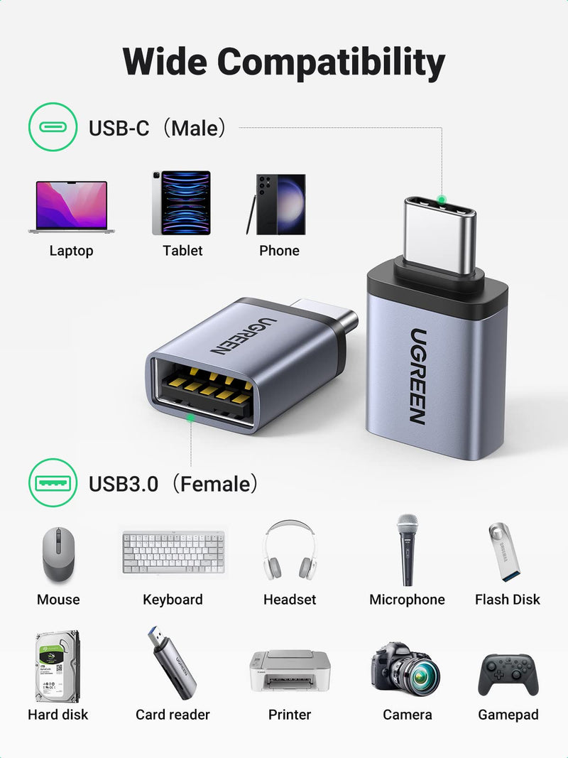 UGREEN USB 3.0 Switch 2 Computers Sharing USB C & A Devices Bundle with USB to USB C 3.0 Adapter 2 Pack