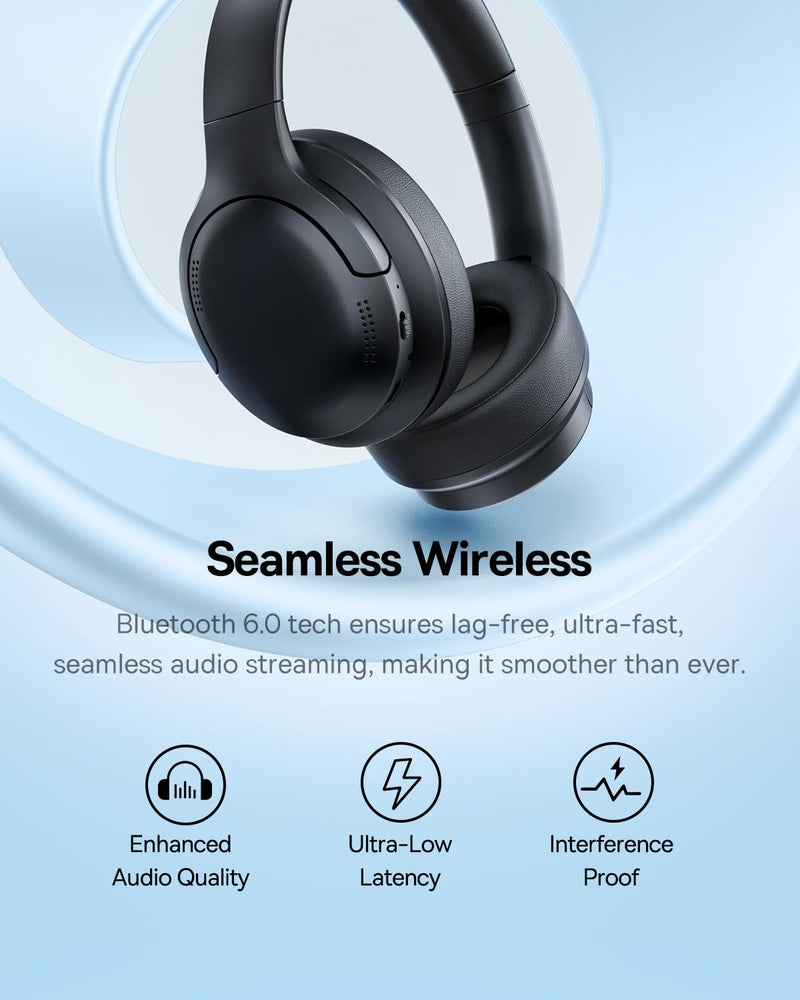 Baseus Bass BH1 Lite Bluetooth Headphones Over Ear, SuperBass, 80H Playtime,AI ENC Clear Calls, Comfortable Fit, Smart App Control, Bluetooth 6.0, Foldable Lightwight Headset for Travel -Cosmic Black