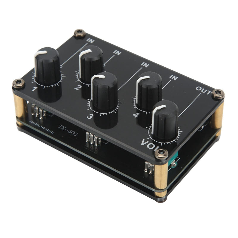 Audio Mixer, 4 Input 1 Output Mini Low Noise Sound Board Console Portable Passive Stereo Audio Mixer Mini Stereo Live Studio Console Audio Recording Mixers Music Mixer Machine