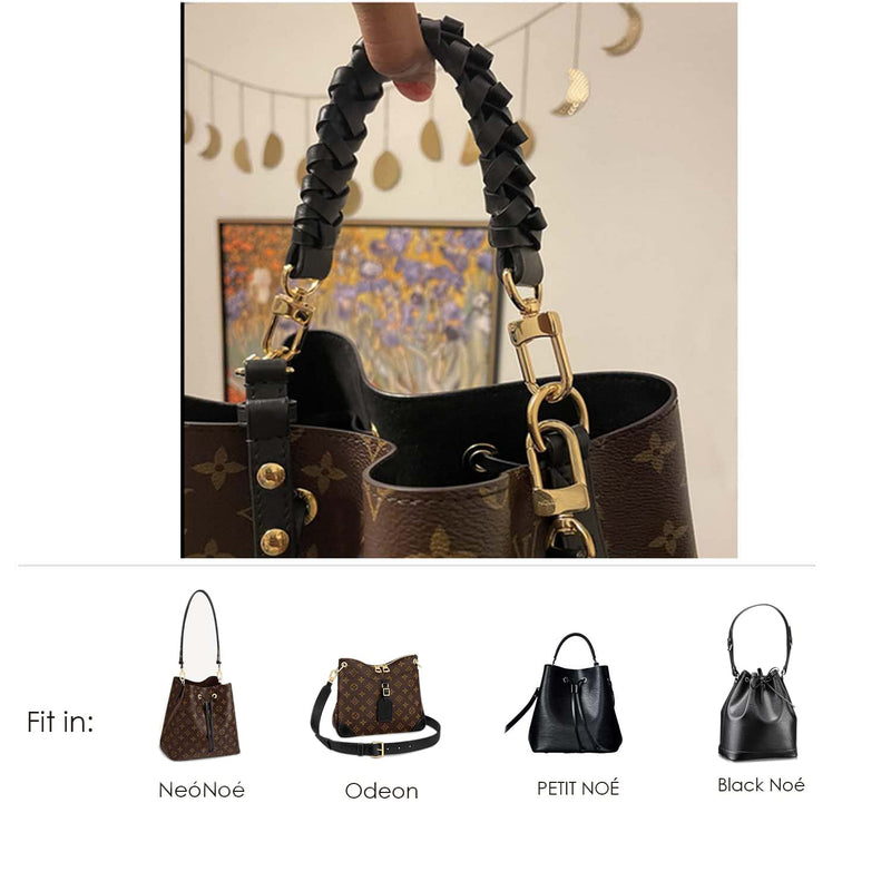 Genuine Leather Braided Handle compatible with Neonoe Strap for Metis Noe BB NM Beaubourg Hobo Black