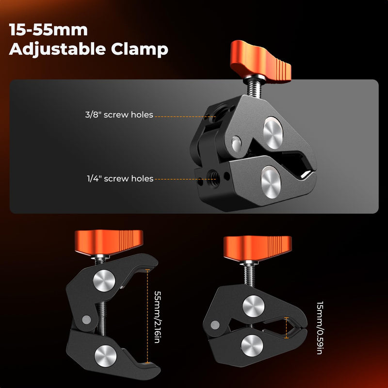 [AUSTRALIA] - K&F CONCEPT 9.8" Magic Arm Clamp Kit with 1/4" & 3/8" Thread Screw 360° Ball Heads Articulating Magic Arm Camera Mount for Monitor, Flash, LED Light, Microphone, Camera Cage, Action Camera 9.8" with Clamp 