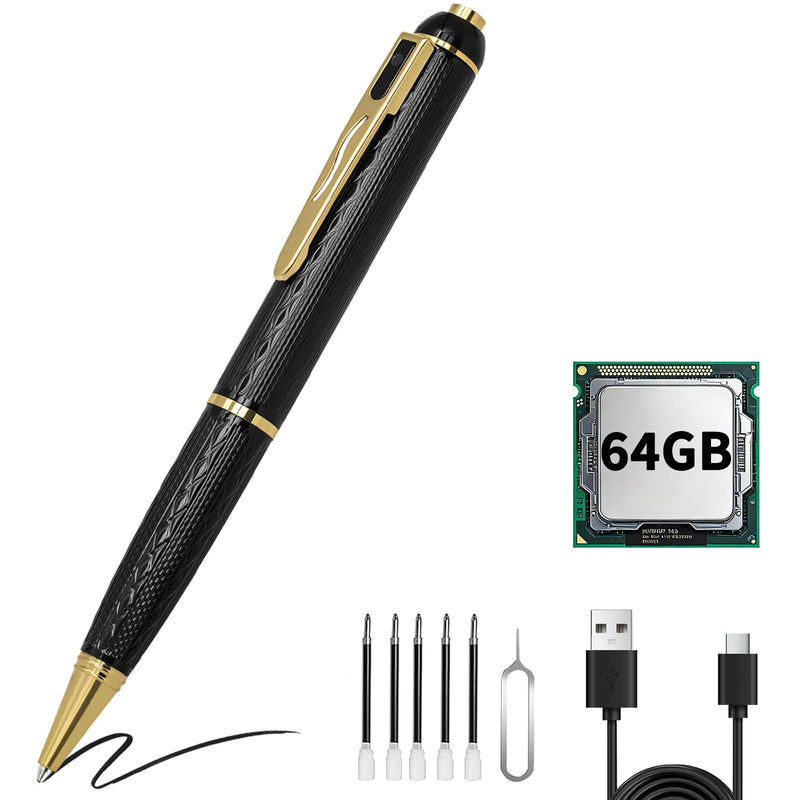 [AUSTRALIA] - 64GB Mini Hidden Camera Pen, 1080P FHD Nanny Cam with 300 Min Long Battery Life, One-Button Operation, Metal Body Micro Security Camera for Home Office (64GB with Box) 64GB with Box 
