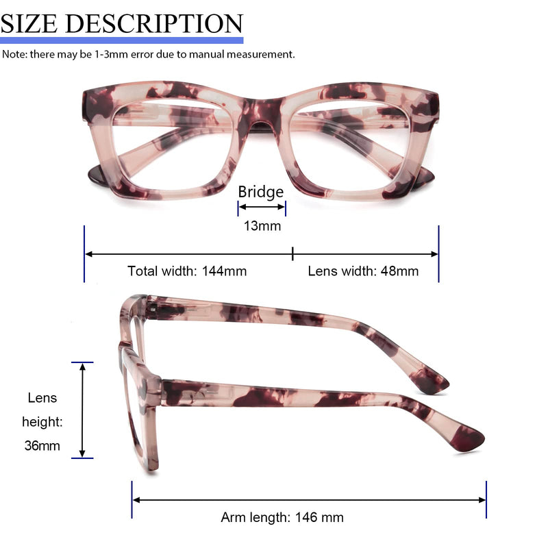 REAVEE Oprah Style Reading Glasses for Women, Blue Light Blocking Cute Oversized Square Computer Readers Spring Hinge Black/Pink Leopard/Blackpink 1.5 x