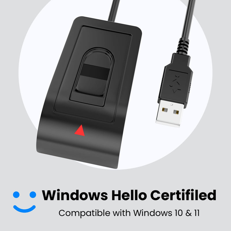 [AUSTRALIA] - USB Fingerprint Reader for Windows 10/11 ONLY, Windows Hello Fingerprint Scanner for PC Login, Match-in-Sensor Security, Plug & Play, 4ft Extension Cable (Not for Mac/Linux) Black 