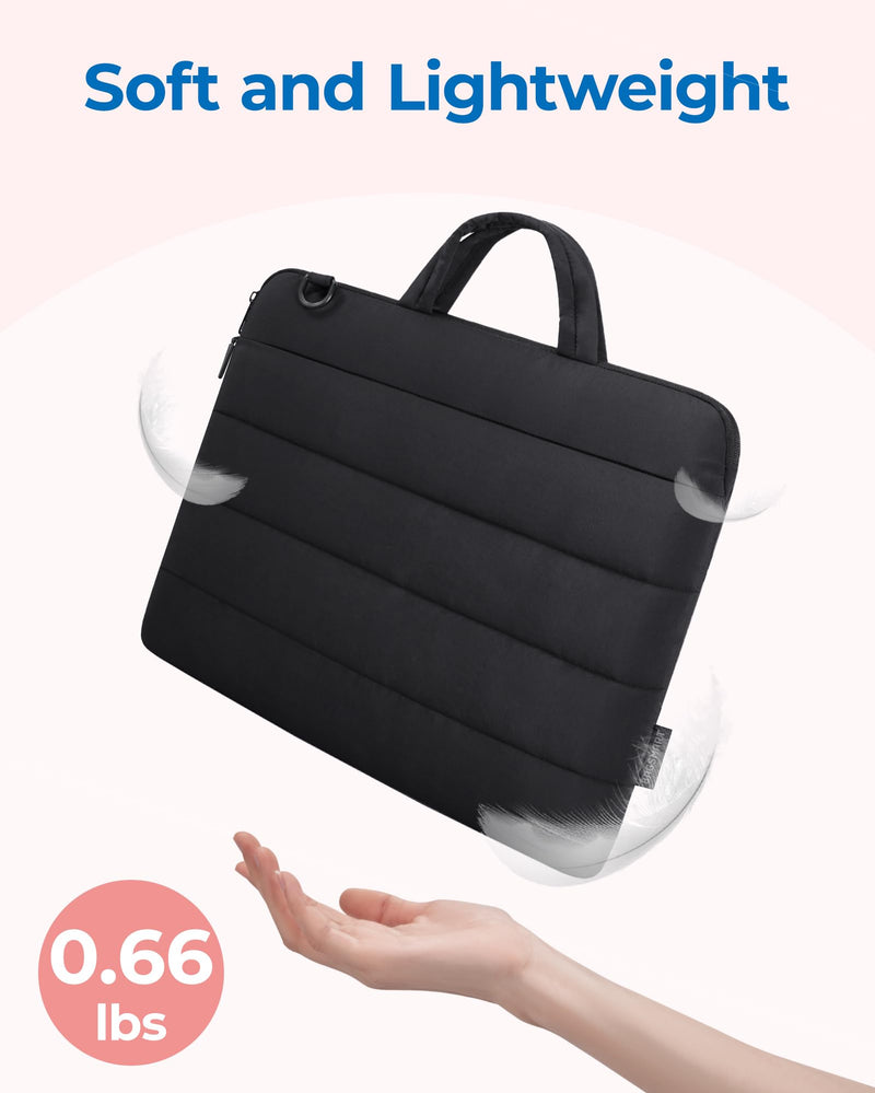 BAGSMART 13-14 Inch Laptop Sleeve with Pocket Puffy Laptop Case for Work | Quilted Laptop Bag for Women with Strap, Portable M5 Macbook Air 13/Pro 14, HP, Dell, Lenovo, ASUS for Trip S-Black 13.3-14 inch