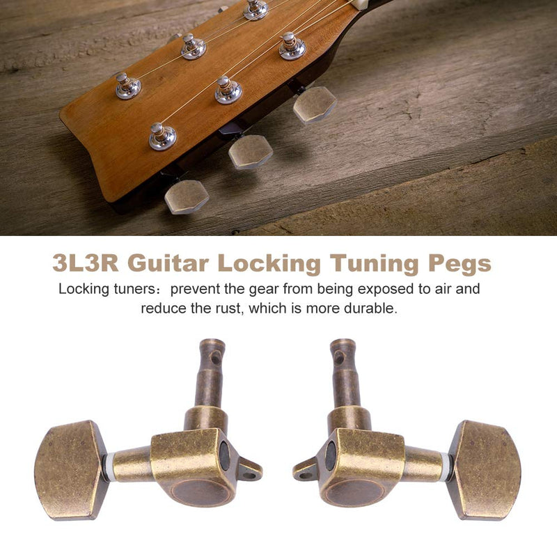 Guitar Tuning Pegs,3L3R Guitar Tuning Pegs Locking Tuners Copper Alloy Machine Heads Button Guitar String Tuning Pegs Machine Heads Tuners Set Performance Accessory