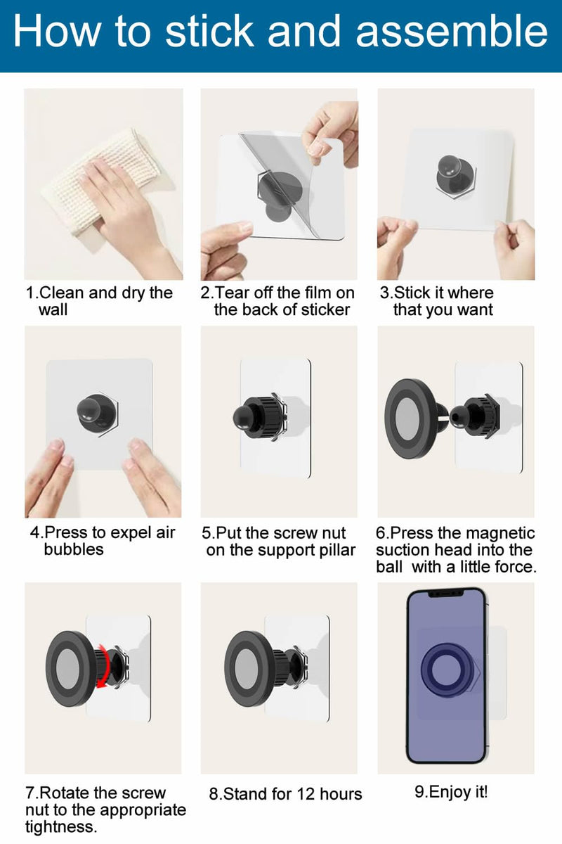 for MagSafe Wall Mount Magnetic Phone Holder, Self-Adhesive, Rotatable Ball, Waterproof, Compatible with iPhone 15/14/13/12 and All Phones, Shower Mirror Car Gym Bathroom Kitchen 1-PACK for Wall