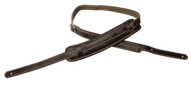 Walker & Williams C-18-BRN Vintage Style Guitar Strap In Premium Dark Brown Leather Extra Long Up To 61" For Acoustic, Electric, And Bass Guitars